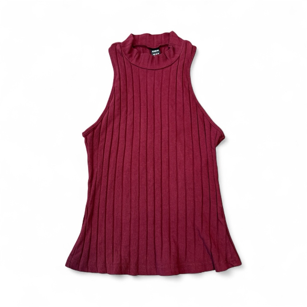 SHEIN Ribbed Sleeveless Tank Top in Burgundy Size Medium